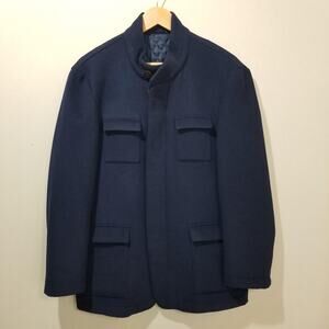 Enzo Tovare Coat Mens 40 Blue Wool Pepe Military Zip Lined Stand Collar Winter